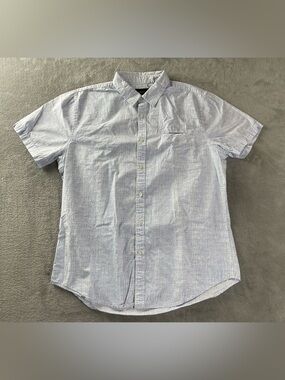 Structure SLIM FIT Shirt Men's Large Light Blue White Button Front Short Sleeve